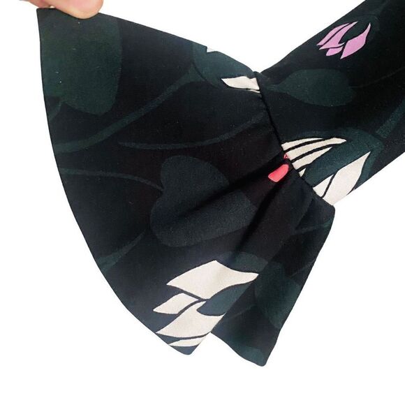 Kate Spade Long Bell Sleeve Floral Print Mini Dress Black Stretchy XXS Zip AG23 - Picture 10 of 13